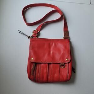 Fossil Crossbody Bag Womens Medium Red Leather Zip Pocket Shoulder Purse